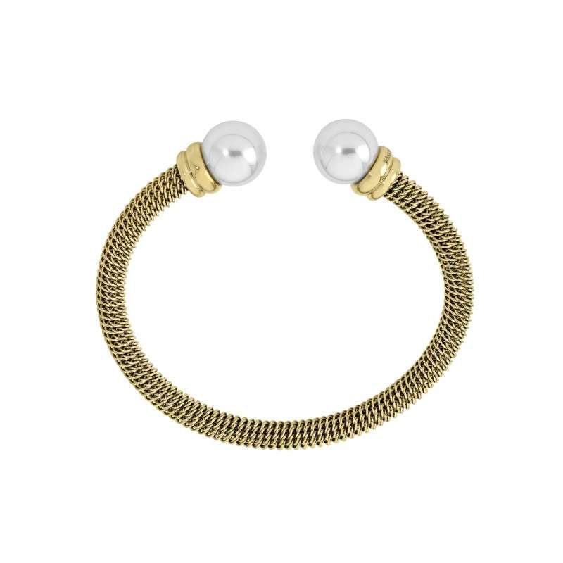 Brazalete rígido Perlas Tender. Blanco/Dorado