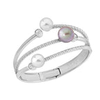Pulsera rígida Perlas Plata Wave