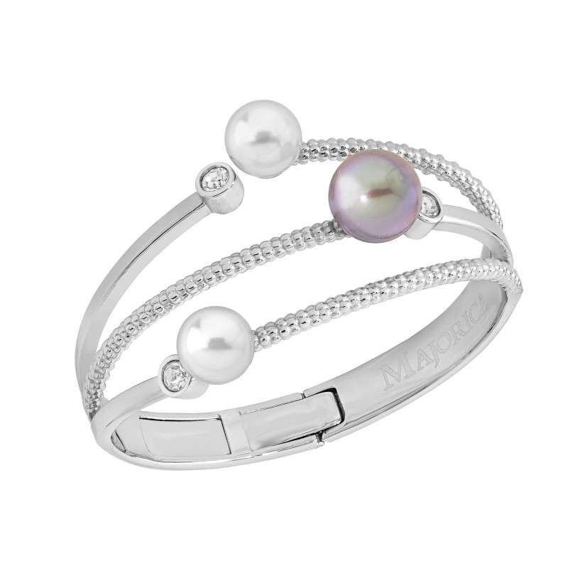 Pulsera rígida Perlas Plata Wave