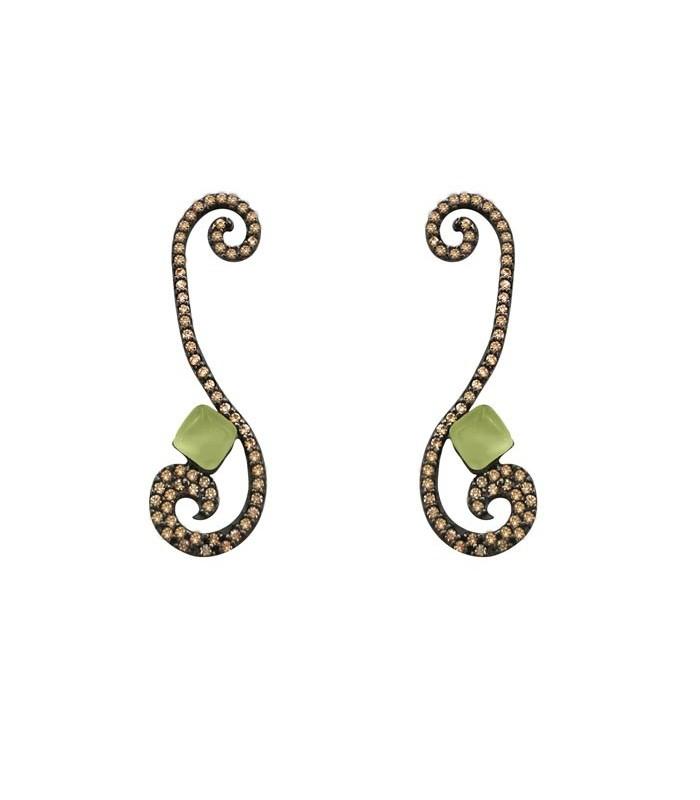 Pendientes largos Bohemme Color. Circonitas marrones