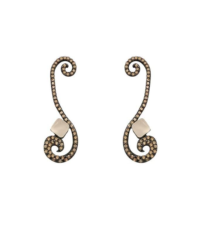 Pendientes largos Bohemme Color. Circonitas marrones
