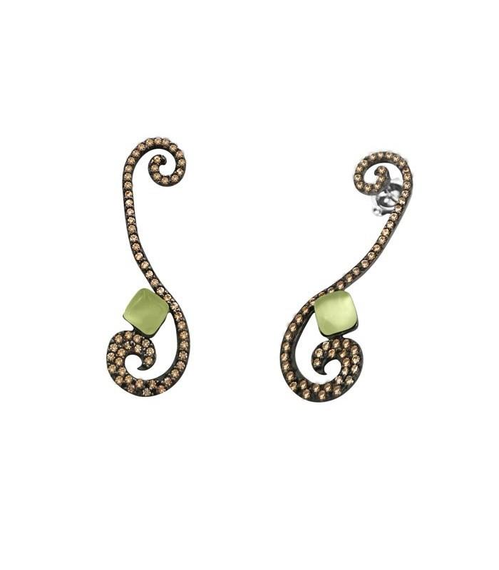 Pendientes largos Bohemme Color. Circonitas marrones