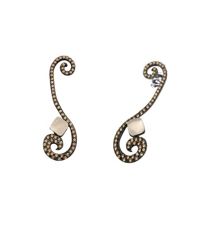 Pendientes largos Bohemme Color. Circonitas marrones