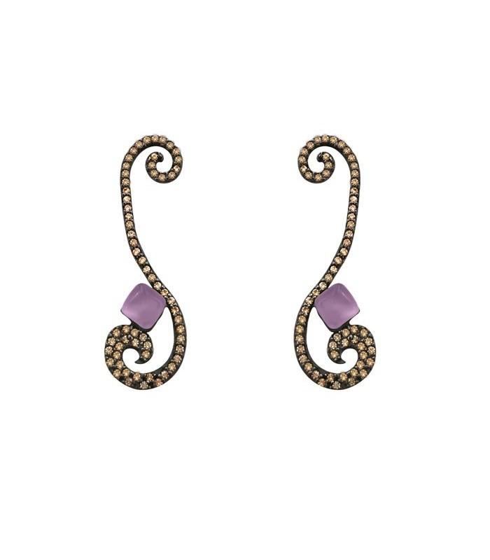 Pendientes largos Bohemme Color. Circonitas marrones