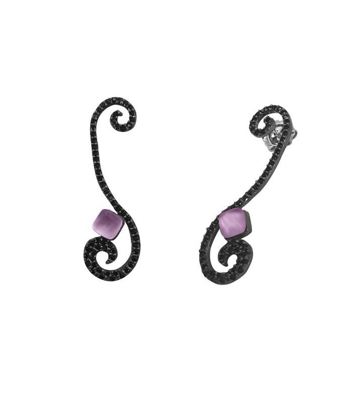 Pendientes largos Bohemme Color. Circonitas negras