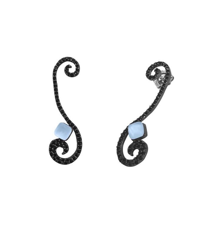 Pendientes largos Bohemme Color. Circonitas negras