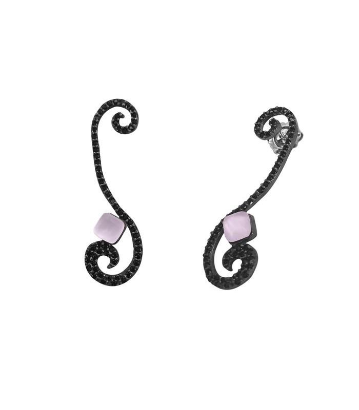 Pendientes largos Bohemme Color. Circonitas negras