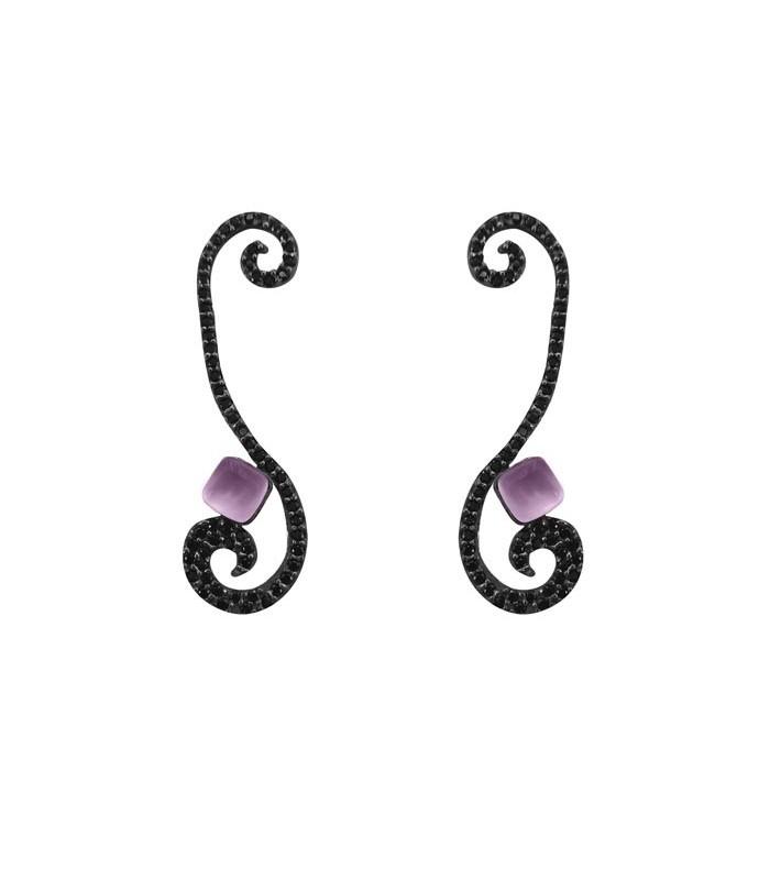 Pendientes largos Bohemme Color. Circonitas negras
