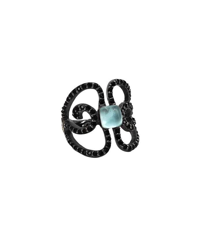 Anillo Bohemme Color . Circonitas negras Mariposa