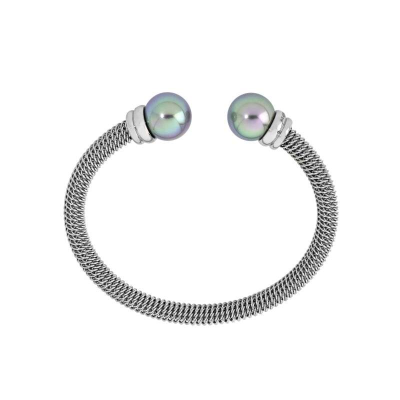 Brazalete rígido Perlas Tender. Gris